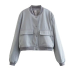 Jaqueta Bomber Feminina | Decote em V, Mangas Longas | Bolsos Práticos