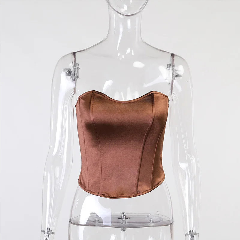 Blusa Cropped | Topo Corset Feminino Sem Alças, Cintilante Ajustado