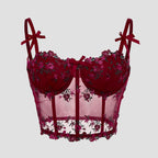 Ottoline | Mulher Top Corset Bordado Floral com Renda