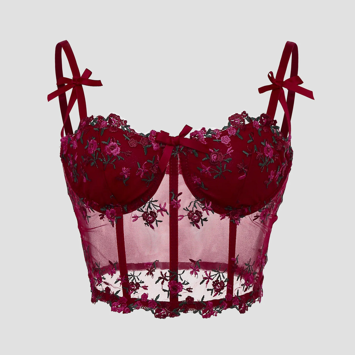 Ottoline | Mulher Top Corset Bordado Floral com Renda