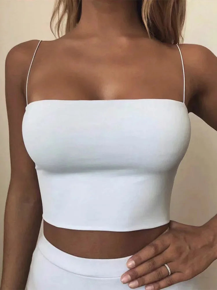 Blusa Curta Feminina | Regata Sem Mangas Elástica de Algodão