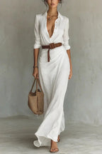 Aria | Vestido Maxi Wrap Manga Longa Decote V Feminino