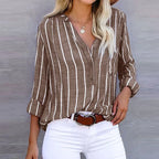 Esma | Camisa Feminina Algodão Listrada Decote V Relaxed Fit