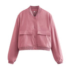 Jaqueta Bomber Feminina | Decote em V, Mangas Longas | Bolsos Práticos