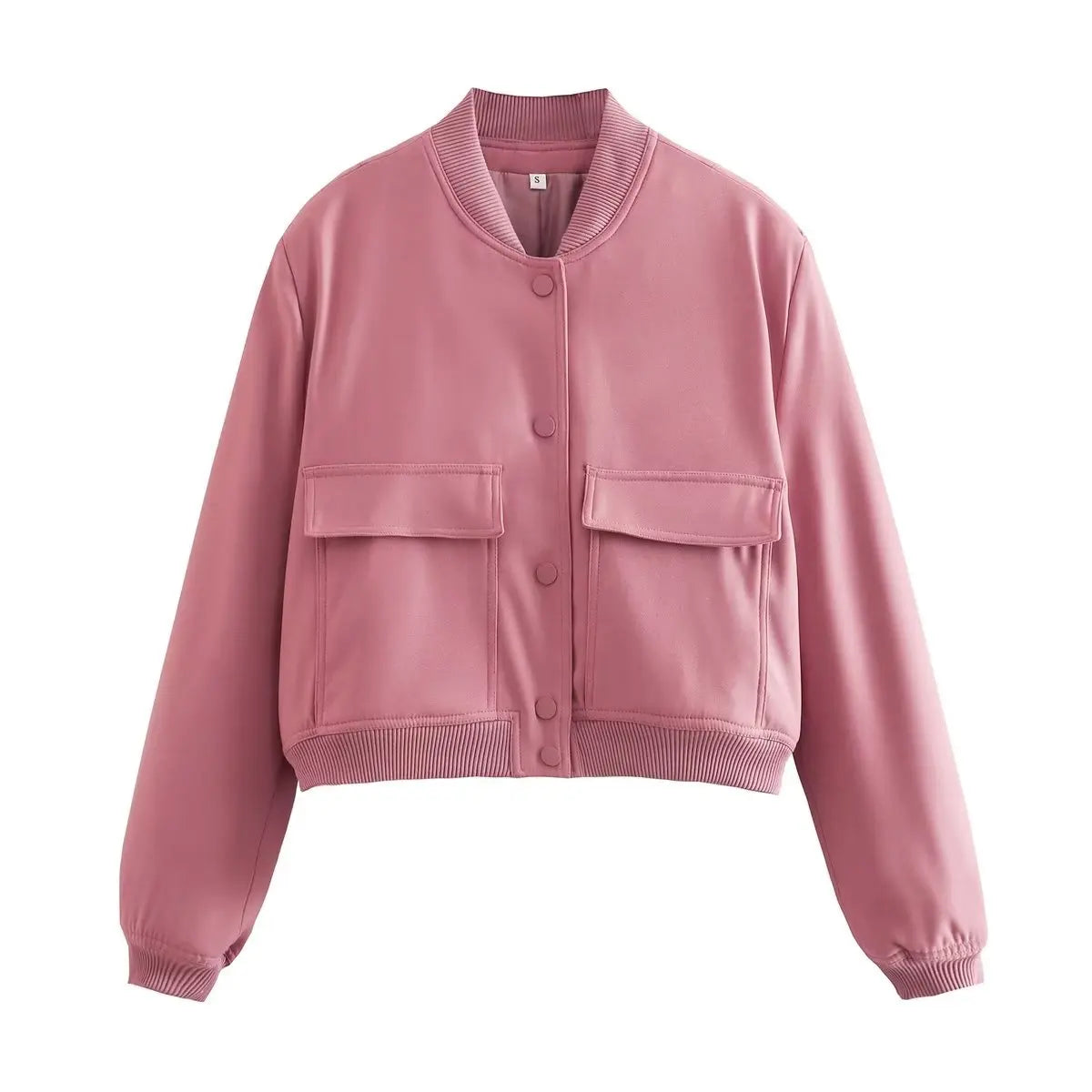 Jaqueta Bomber Feminina | Decote em V, Mangas Longas | Bolsos Práticos