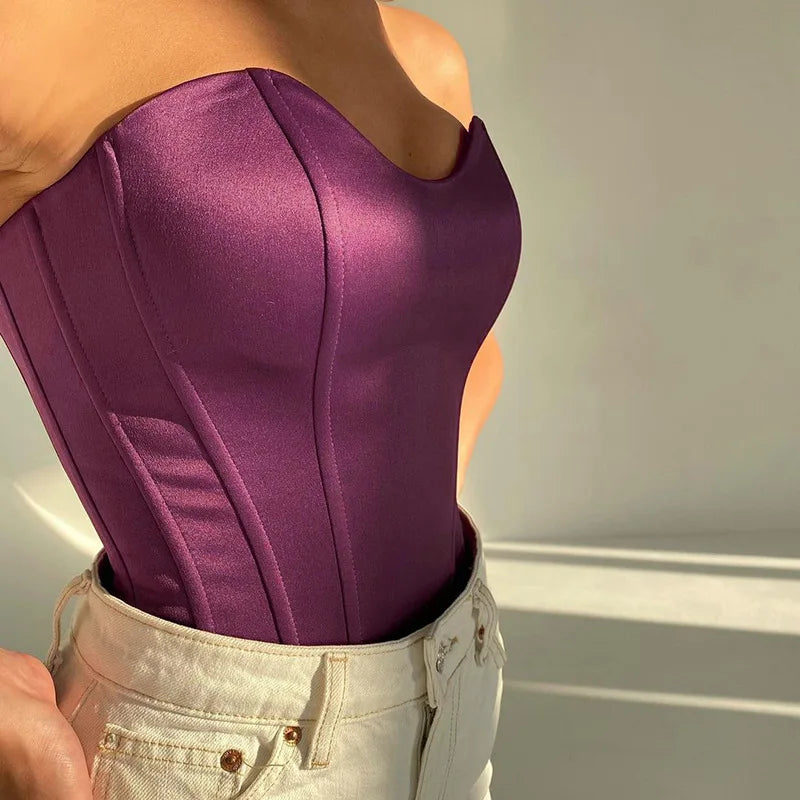 Blusa Cropped | Topo Corset Feminino Sem Alças, Cintilante Ajustado