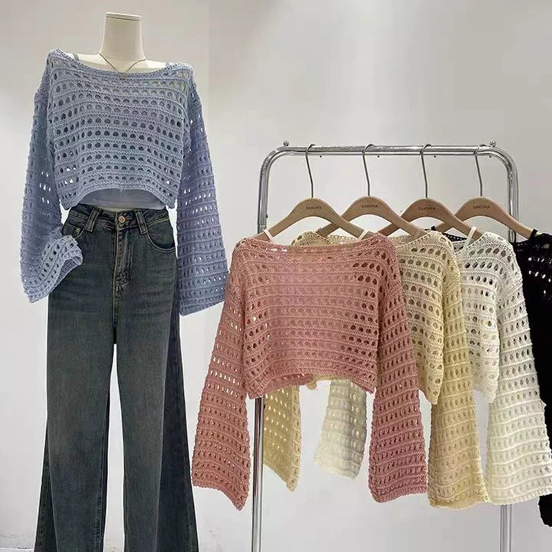 Blusa Tricô Croché | Manga Longa, Cobertura Praia Boho