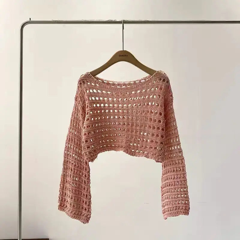 Blusa Tricô Croché | Manga Longa, Cobertura Praia Boho