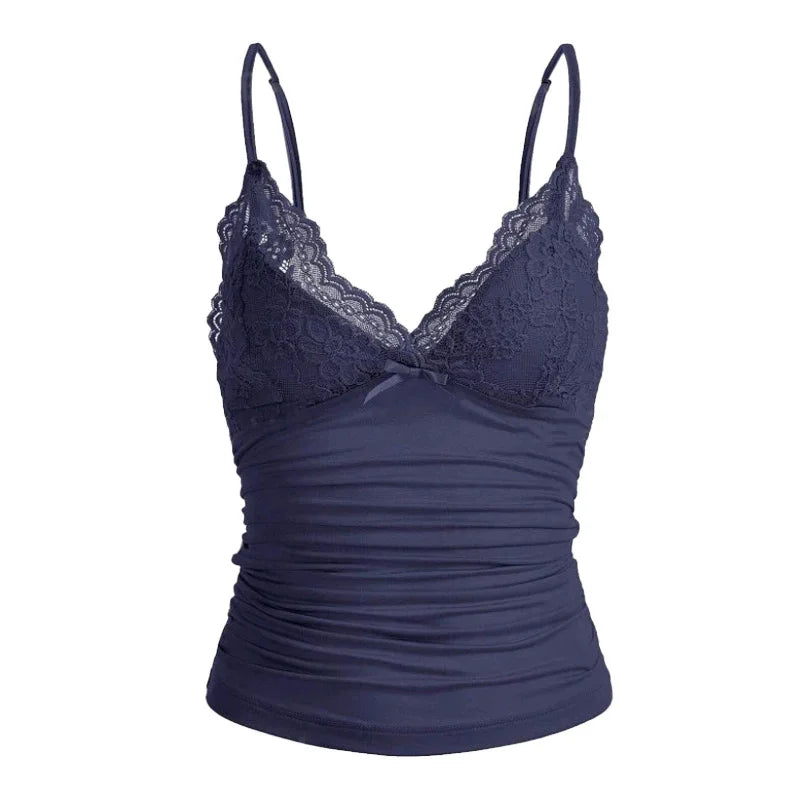 Top Curto Y2K | Decote V, Renda, Ajustado