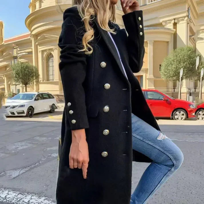 Nova | Casaco Longo Feminino Boutonnée com Bolsos Laterais