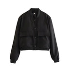 Jaqueta Bomber Feminina | Decote em V, Mangas Longas | Bolsos Práticos