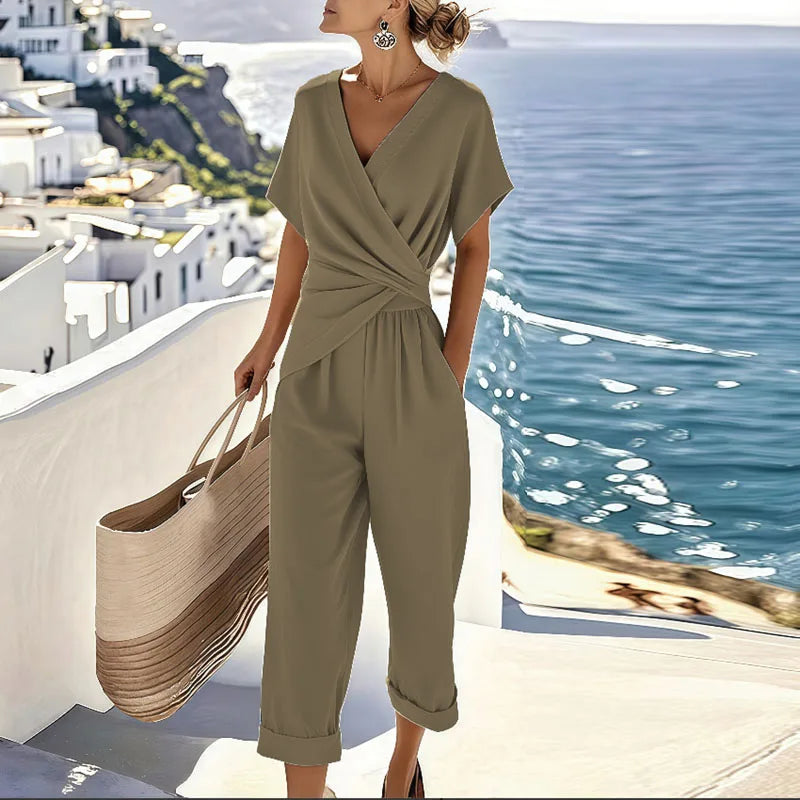 Conjunto de Duas Peças | Blusa Envolvente e Calça | Minimalista