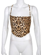 Top Cropped com Padrão Leopardo | Mulher, Sem Mangas, Costas Abertas