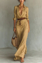 Aria | Vestido Maxi Wrap Manga Longa Decote V Feminino