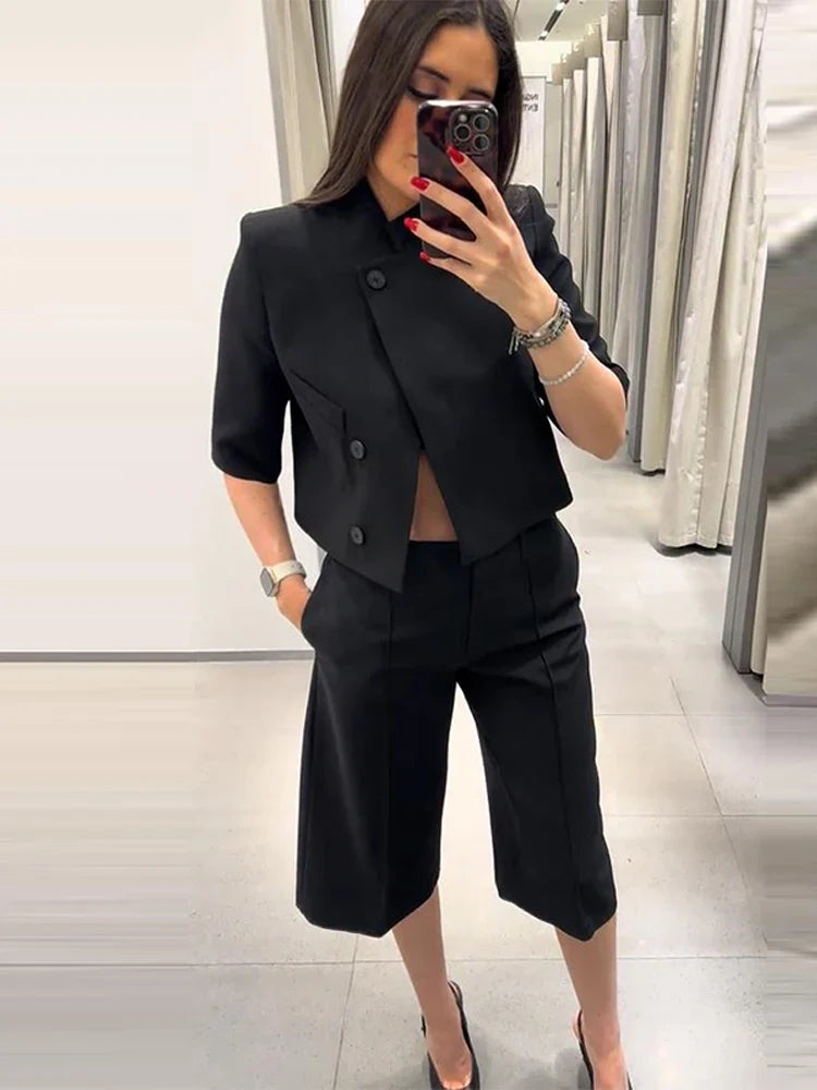 Blazer para Mulheres | Comprimento Curto, Colarinho Assimétrico | Primavera-Verão