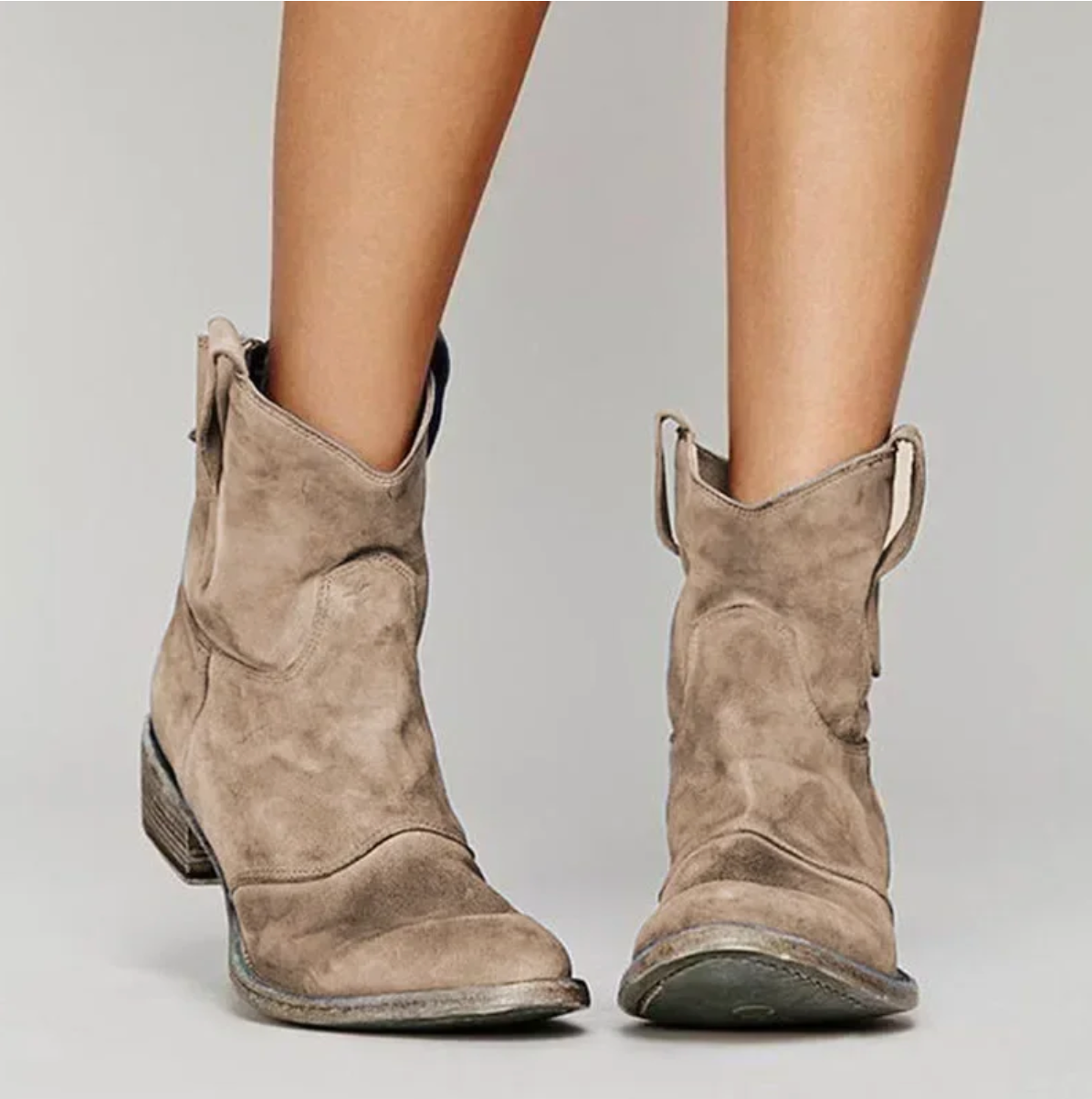 Ximena | Botas Femininas Western Camurça Salto Baixo Bico Redondo