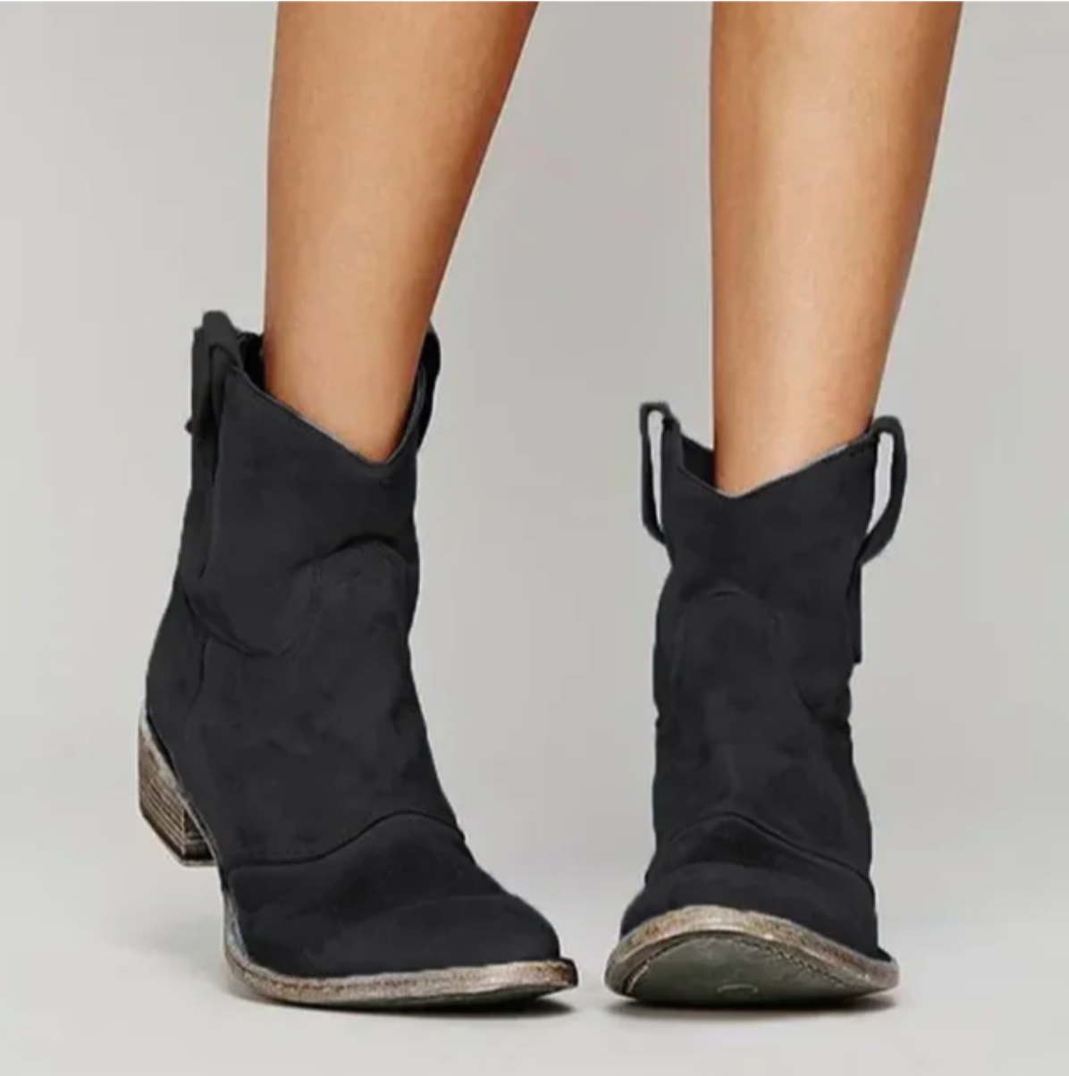 Ximena | Botas Femininas Western Camurça Salto Baixo Bico Redondo