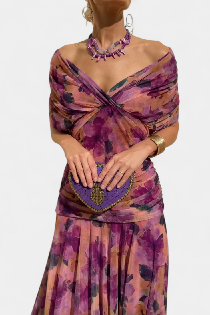 Vestido Comprido Mulher | Decote em V, Cintura Definida | Fluido