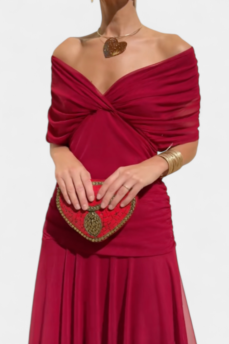 Vestido Comprido Mulher | Decote em V, Cintura Definida | Fluido