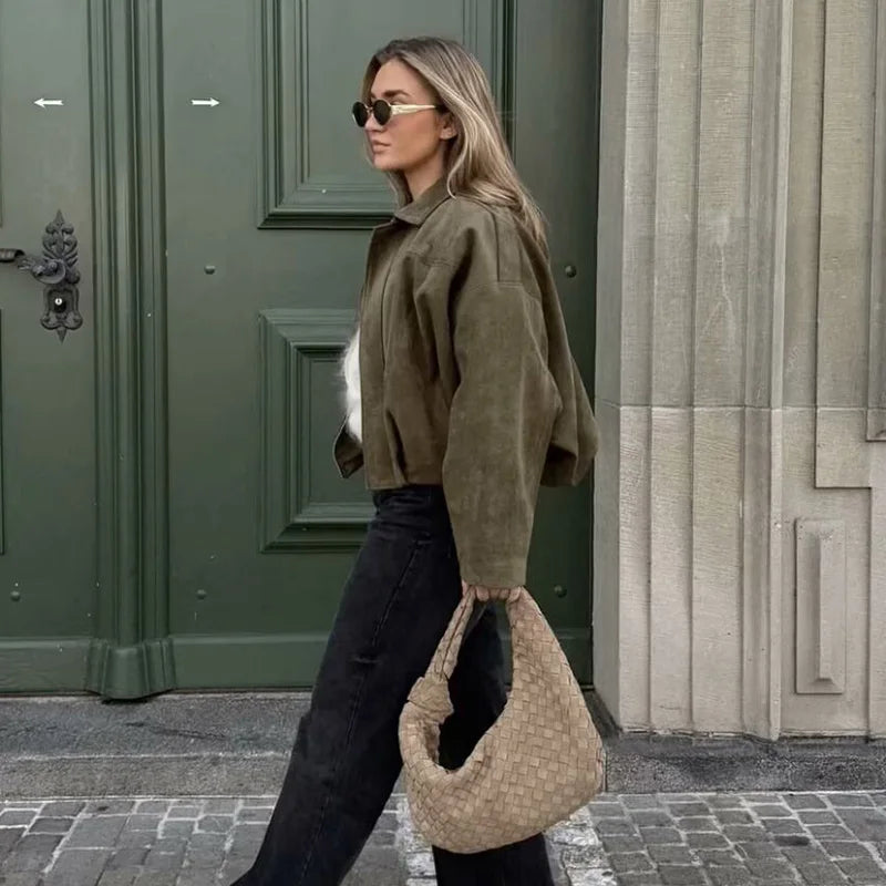 Casaco Bomber Mulher | Gola Virada, Mangas Compridas | Vintage