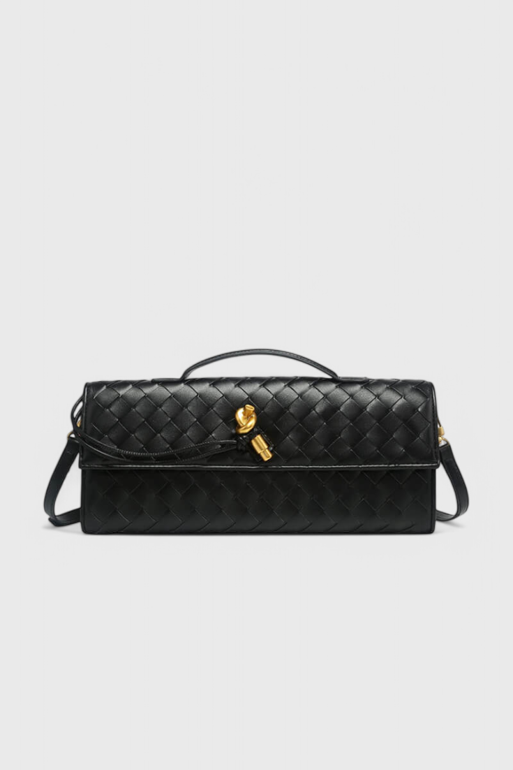 Tindra | Bolsa Clutch Baguette Feminina Nó Dourado
