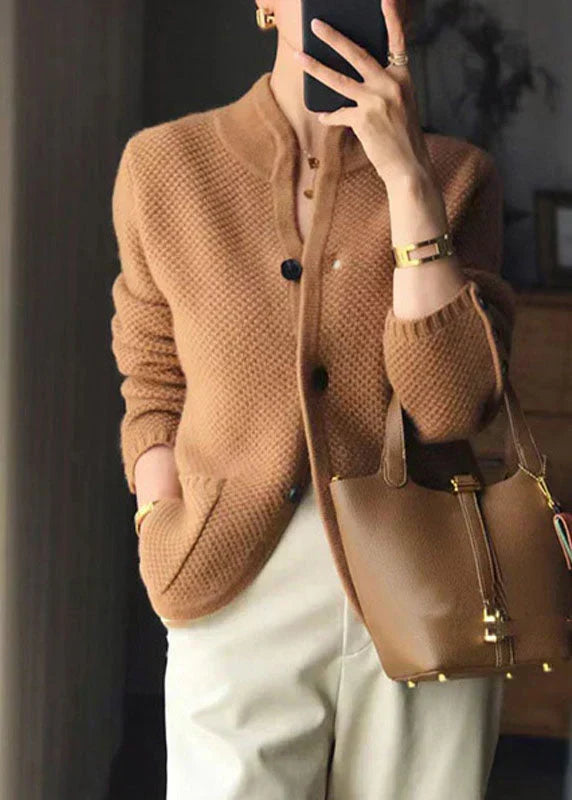 Yvaine | Cardigan Feminino Tricot Texturizado Gola Alta