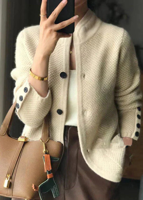 Yvaine | Cardigan Feminino Tricot Texturizado Gola Alta