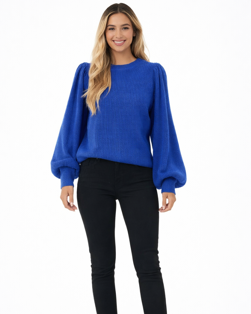 Freya | Mulher Camisola Malha Canelada Mangas Bufantes Gola Redonda