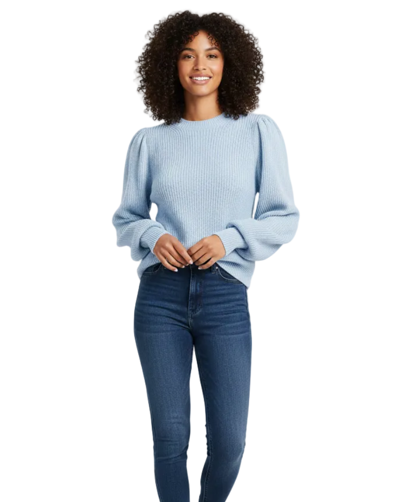 Freya | Mulher Camisola Malha Canelada Mangas Bufantes Gola Redonda