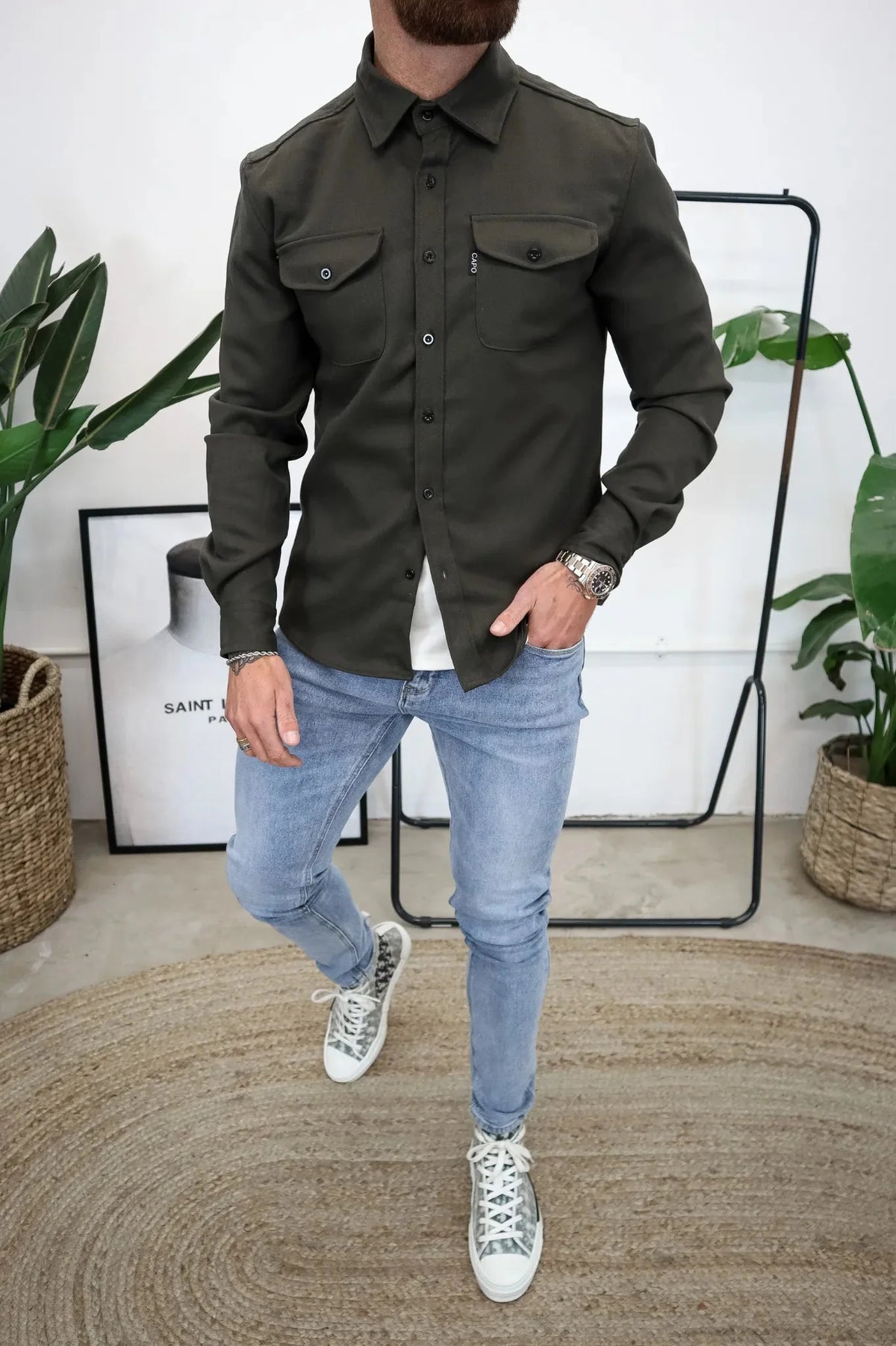 Xanthe | Camisa Jaqueta Masculina com Bolsos no Peito