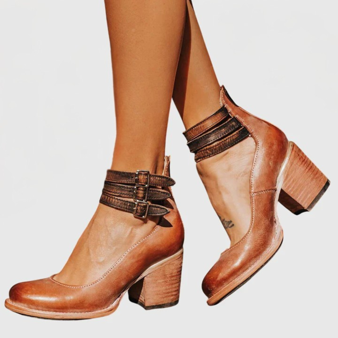 Florine | Botas Femininas Tornozelo Salto Bloco Fivelas