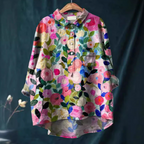 Blusa Feminina Floral Manga Longa Decote V