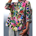 Blusa Feminina Floral Manga Longa Decote V