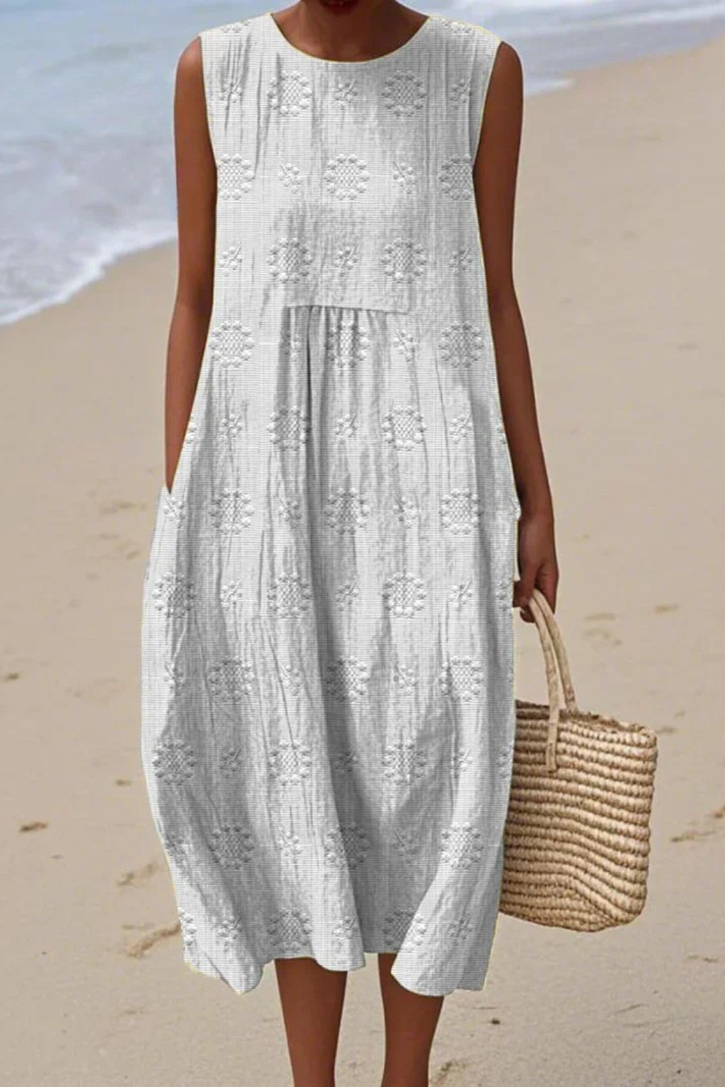 Embla | Vestido Midi Feminino sem Mangas com Bordado