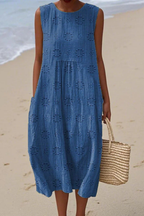 Embla | Vestido Midi Feminino sem Mangas com Bordado