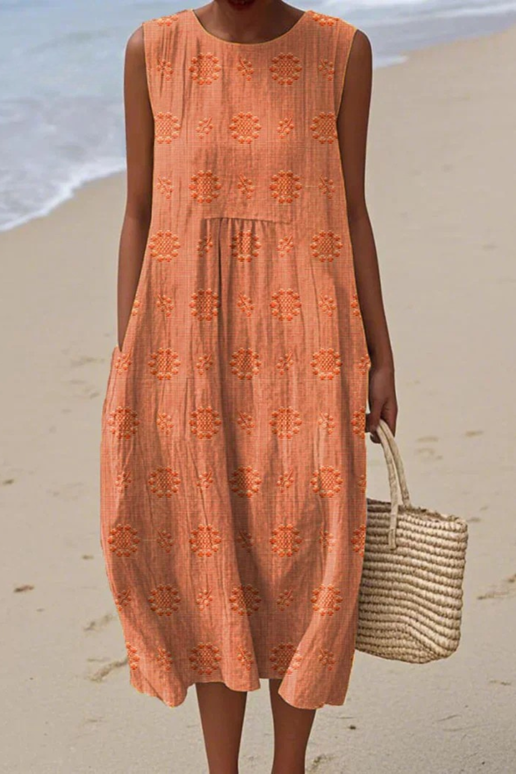 Embla | Vestido Midi Feminino sem Mangas com Bordado