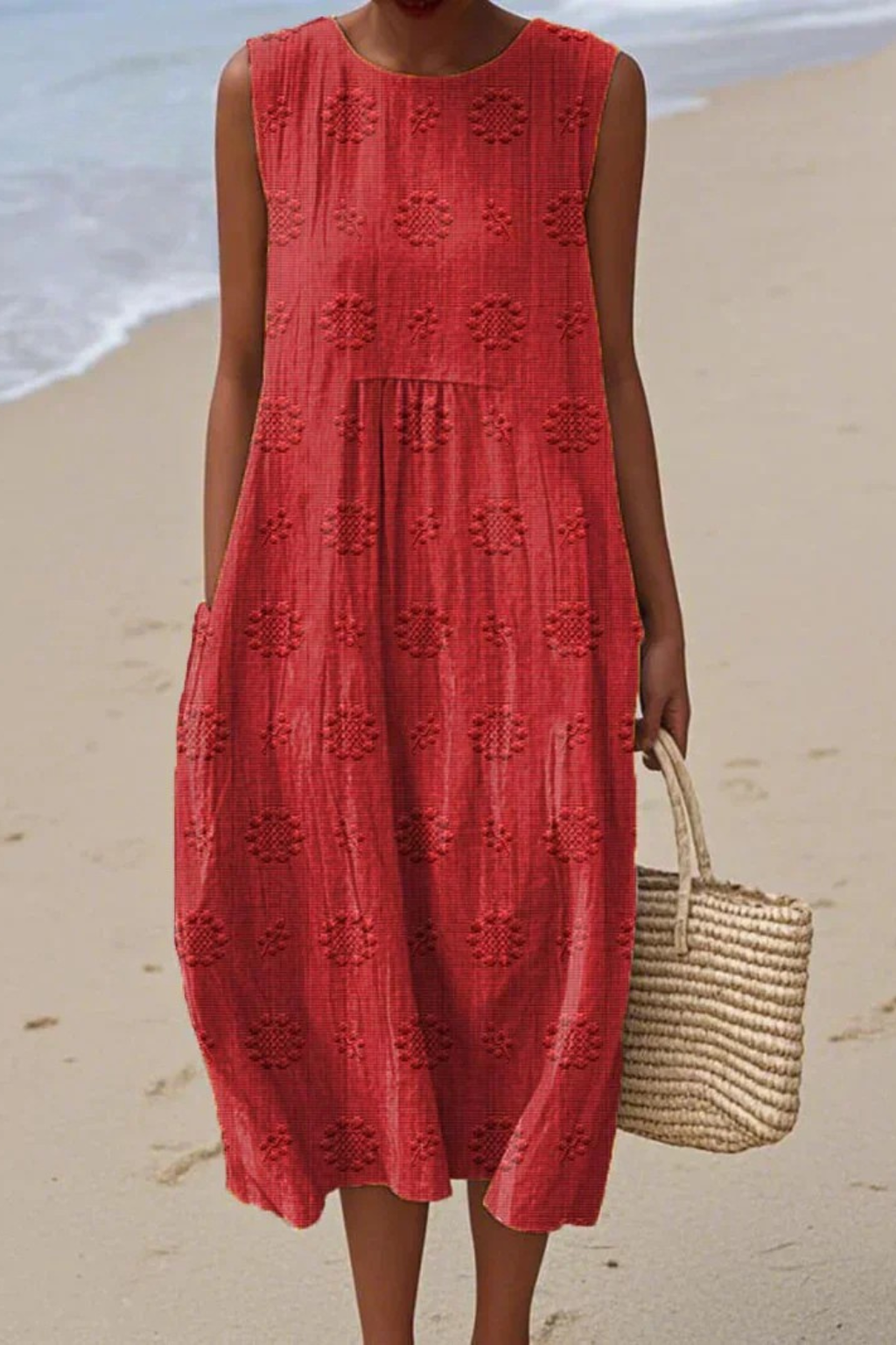 Embla | Vestido Midi Feminino sem Mangas com Bordado