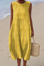 Embla | Vestido Midi Feminino sem Mangas com Bordado