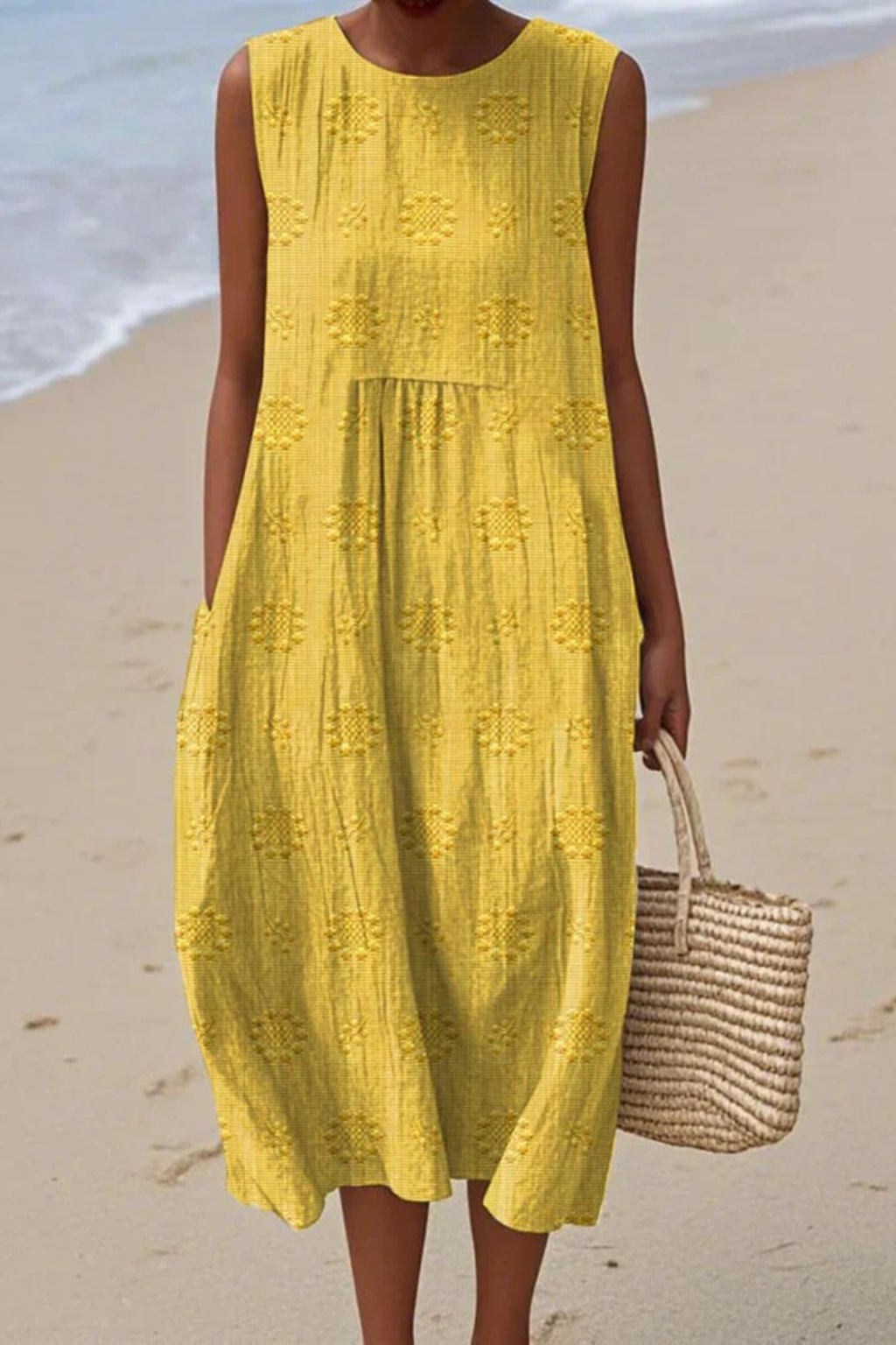 Embla | Vestido Midi Feminino sem Mangas com Bordado