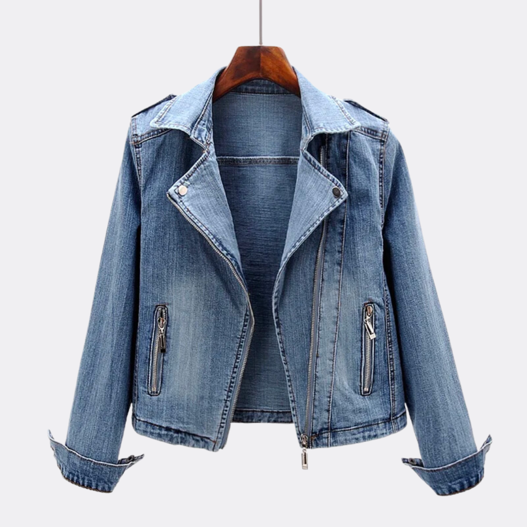 Odette | Jaqueta Jeans Cropped Moto Feminina
