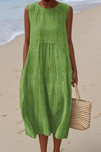 Embla | Vestido Midi Feminino sem Mangas com Bordado