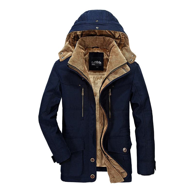 Homem Parka Inverno Forrada Fleece com Capuz