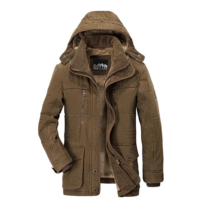 Homem Parka Inverno Forrada Fleece com Capuz