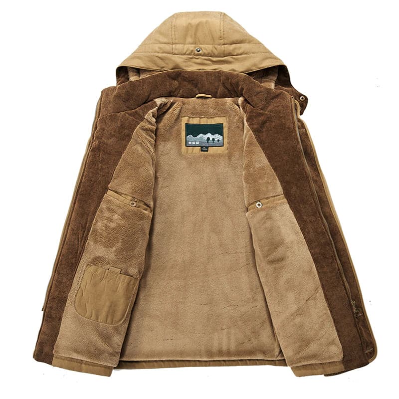 Homem Parka Inverno Forrada Fleece com Capuz