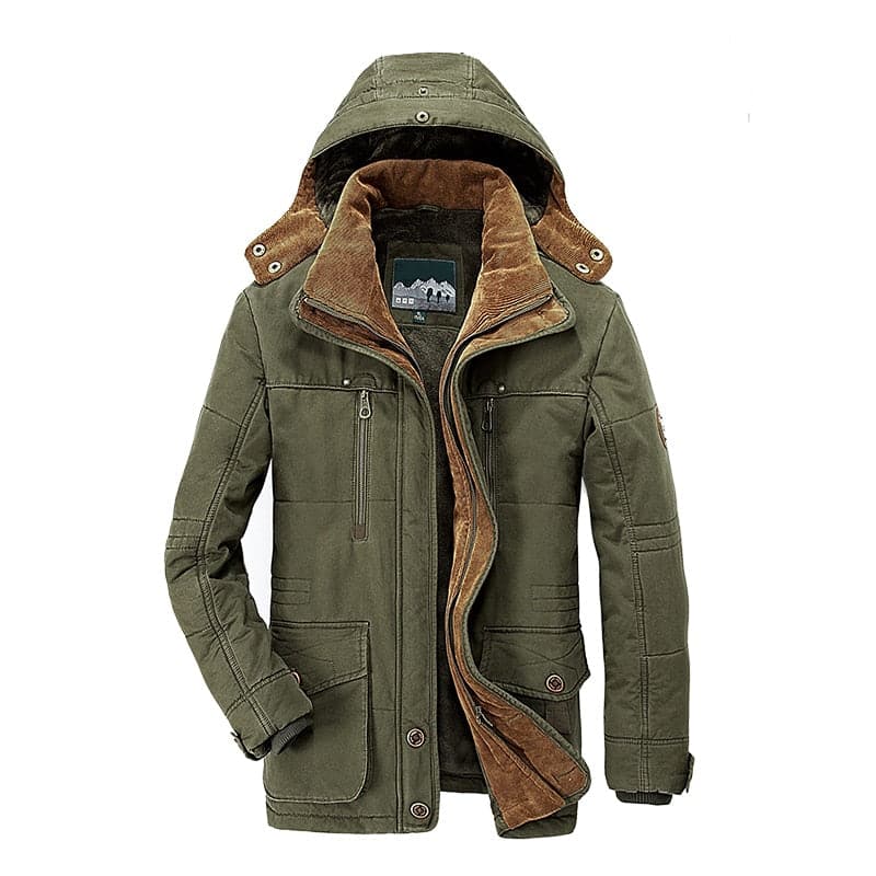Homem Parka Inverno Forrada Fleece com Capuz