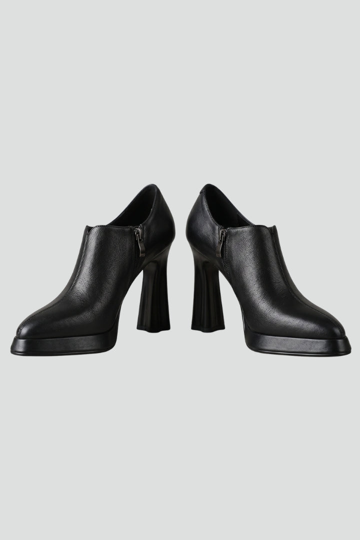 Ottoline | Mulher Couro Scarpin Plataforma Salto Bloco Zíper Lateral