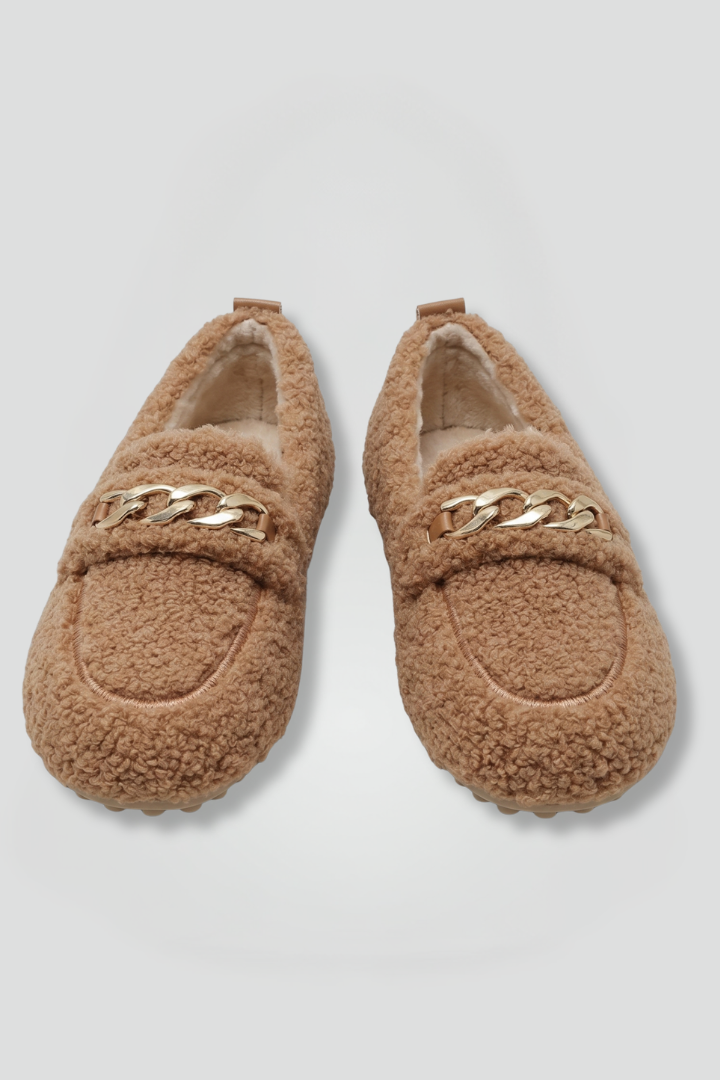 Cora | Mocassins Femininos Forro Polar Slip On Corrente