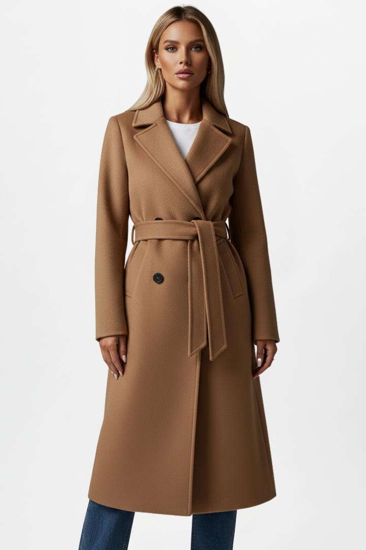 Bexcellent | Casaco Longo Feminino Duplo Abotoamento com Cinto