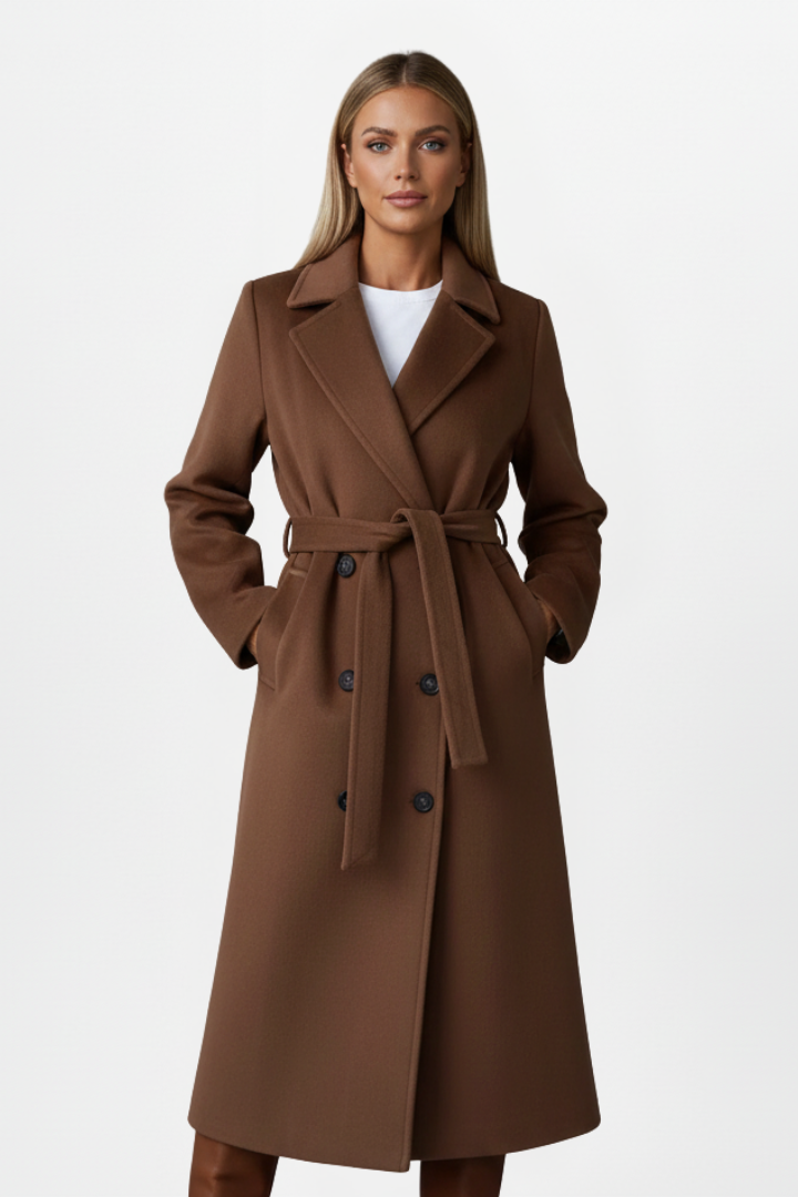 Bexcellent | Casaco Longo Feminino Duplo Abotoamento com Cinto
