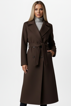 Bexcellent | Casaco Longo Feminino Duplo Abotoamento com Cinto